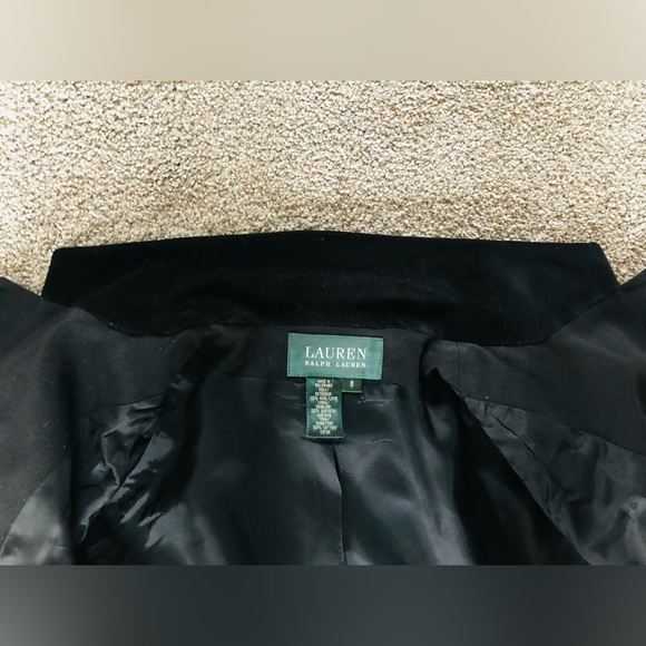 Lauren Ralph Lauren 100% Wool Blazer 6 Black Career Velvet Collar Logo Buttons - Picture 10 of 15